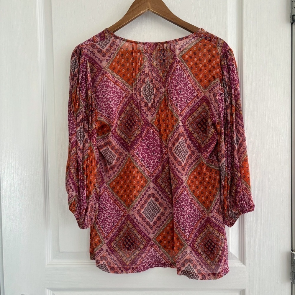 Sundance Silk Patchwork Blouse Medium 3/4 Sleeve - image 4